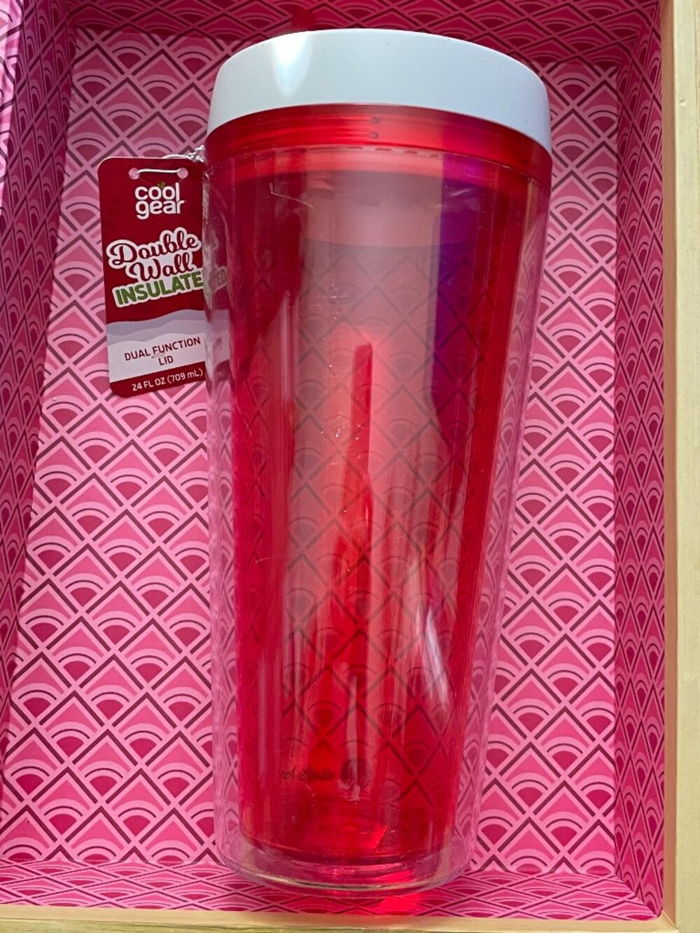 Cool Gear 24 oz double-wall insulated red plastic tumbler-NWT